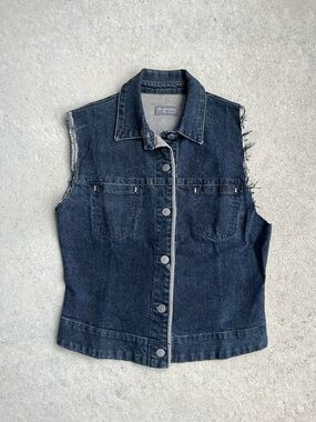 90s vintage Sleeveless Dark Denim Jean Jacket - Classic Women's Vest